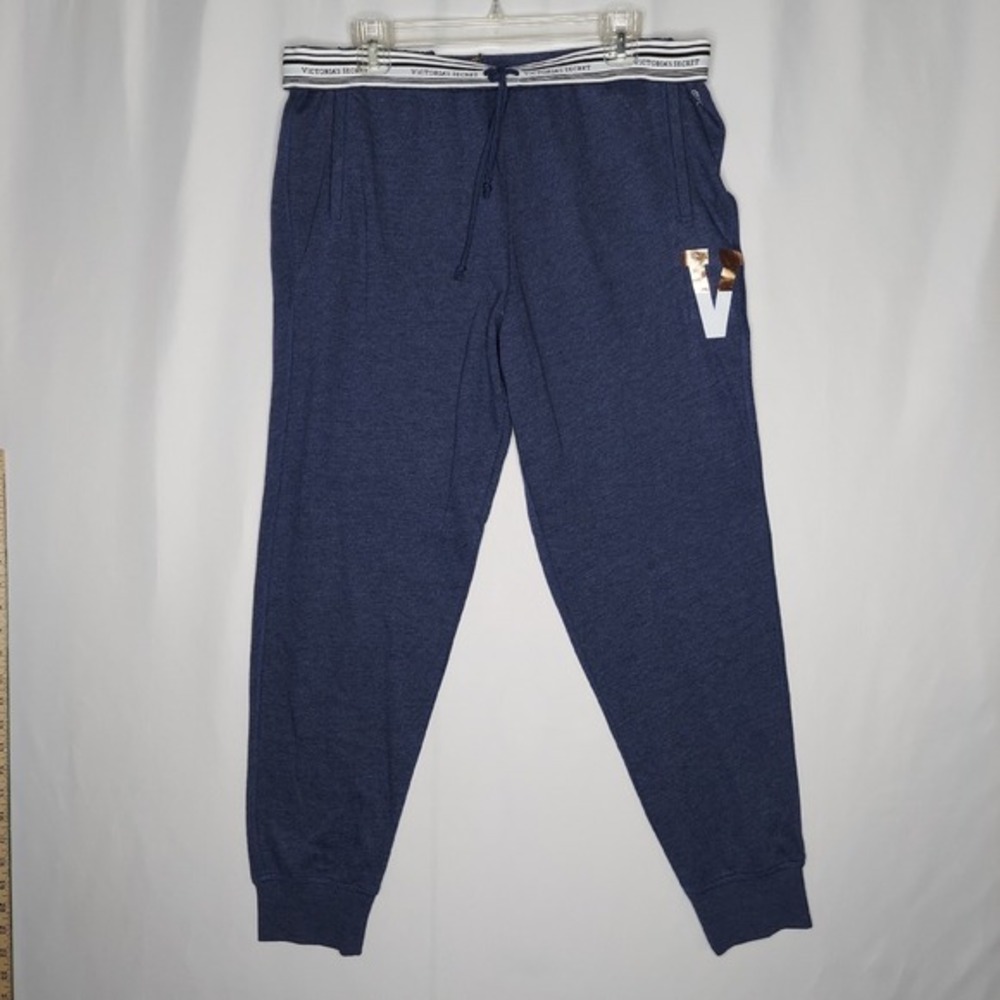 Victorias Secret Fleece Jogger Sweatpants Women Large‎ Blue Drawstring Pockets
